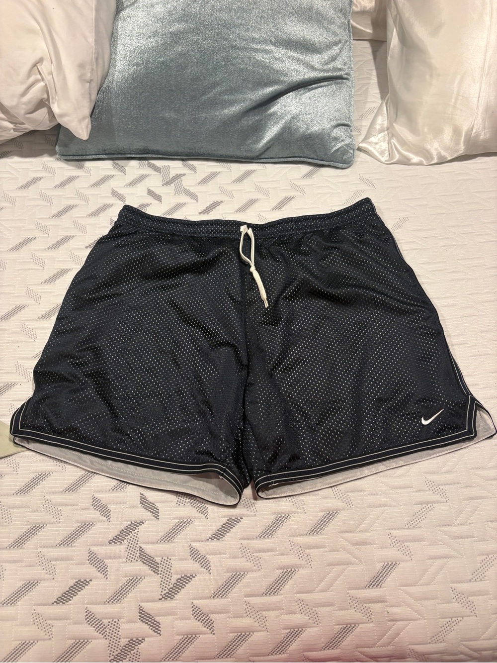 Nike Women's Navy Blue Athletic Mesh Shorts with White Trim